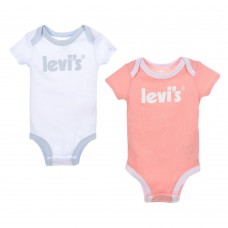LEVIS NL0281-BAS σετ βρεφικό κορμάκι λευκό και ροζ