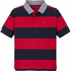 TOMMY HILFIGER μπλούζα polo stripe παιδική KB0KB09337-XLD κόκκινη