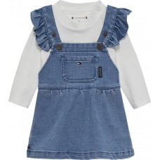 TOMMY HILFIGER  σετ βρεφική σαλοπέτα-φόρεμα παιδική denim KN0KN02200-1A4 μπλε